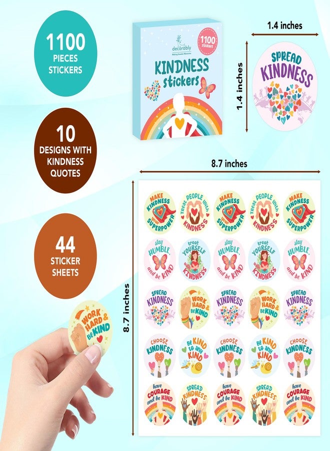 Decorably 1100 Kindness Stickers for Kids Bulk - 44 Sheets with 10 Colorful Designs for Classroom Activities, Positive Reinforcement, Arts & Crafts, Scrapbooking, Gift - Image 2